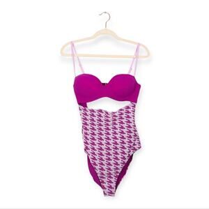 NWT WET Swimwear Piper Fuchsia Houndstooth One Piece Swimsuit Size L